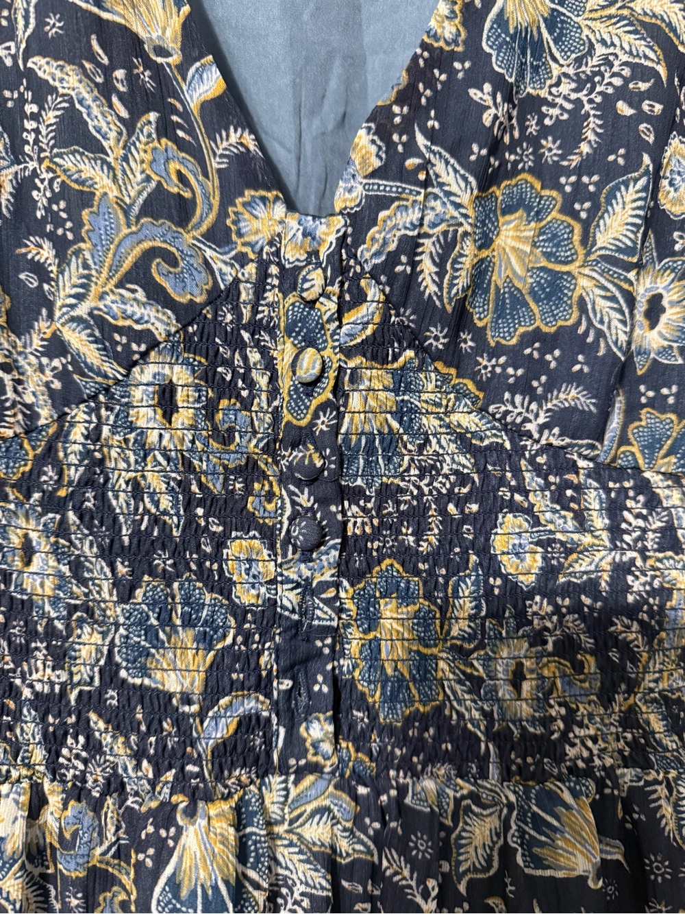 Patrons of Peace Navy and Cream Floral Smocked Waist Kids Dress - Picture 6 of 6